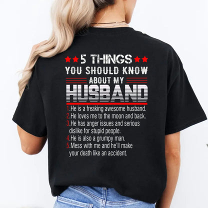 "5 Things You Should Know About My Husband" T-Shirt - Funny Wife Tee, Gift for Her from Husband-Pasimax