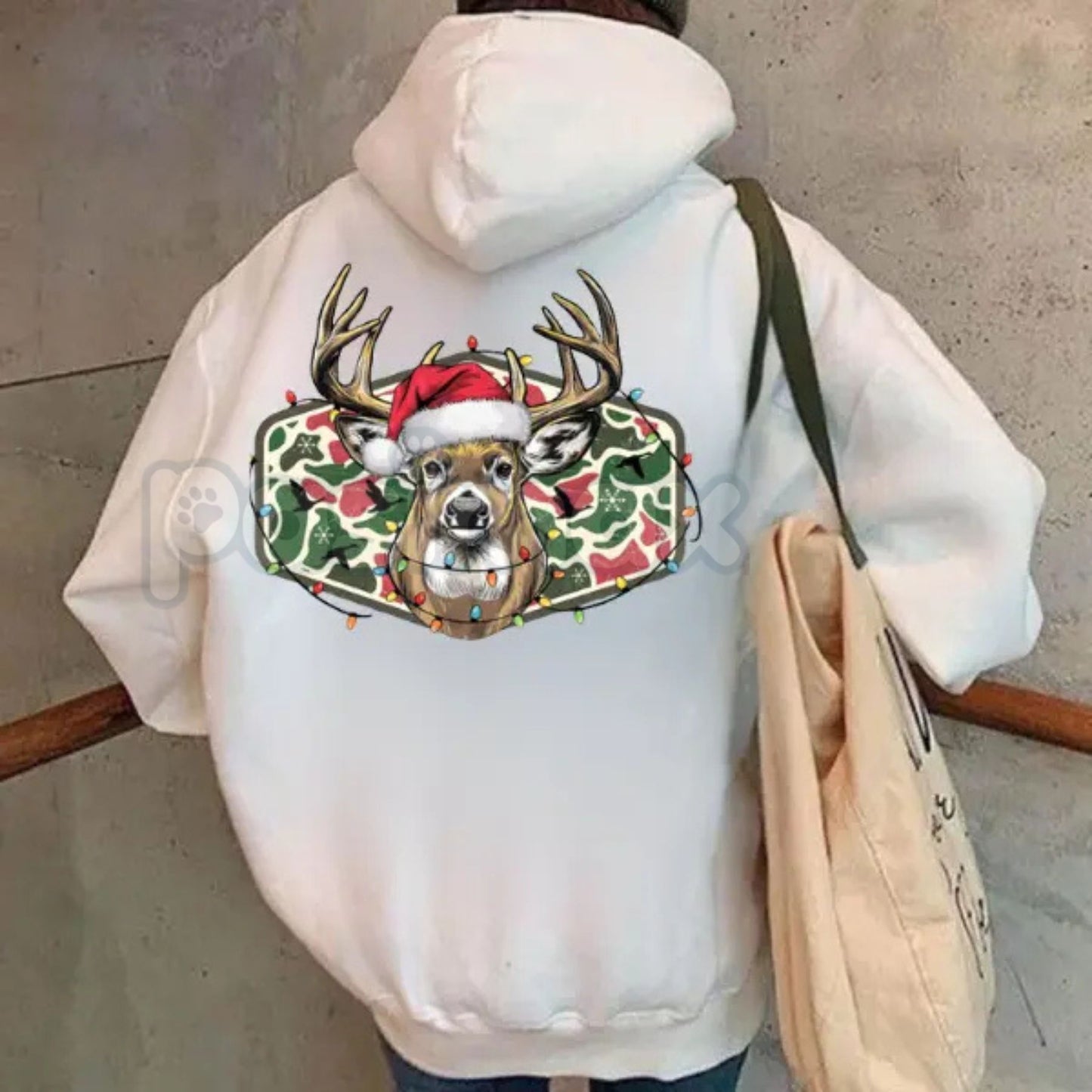 Christmas Deer Hunting Camo Hoodie – Festive Hunter Orange Pullover, Camouflage Holiday Apparel, Unisex