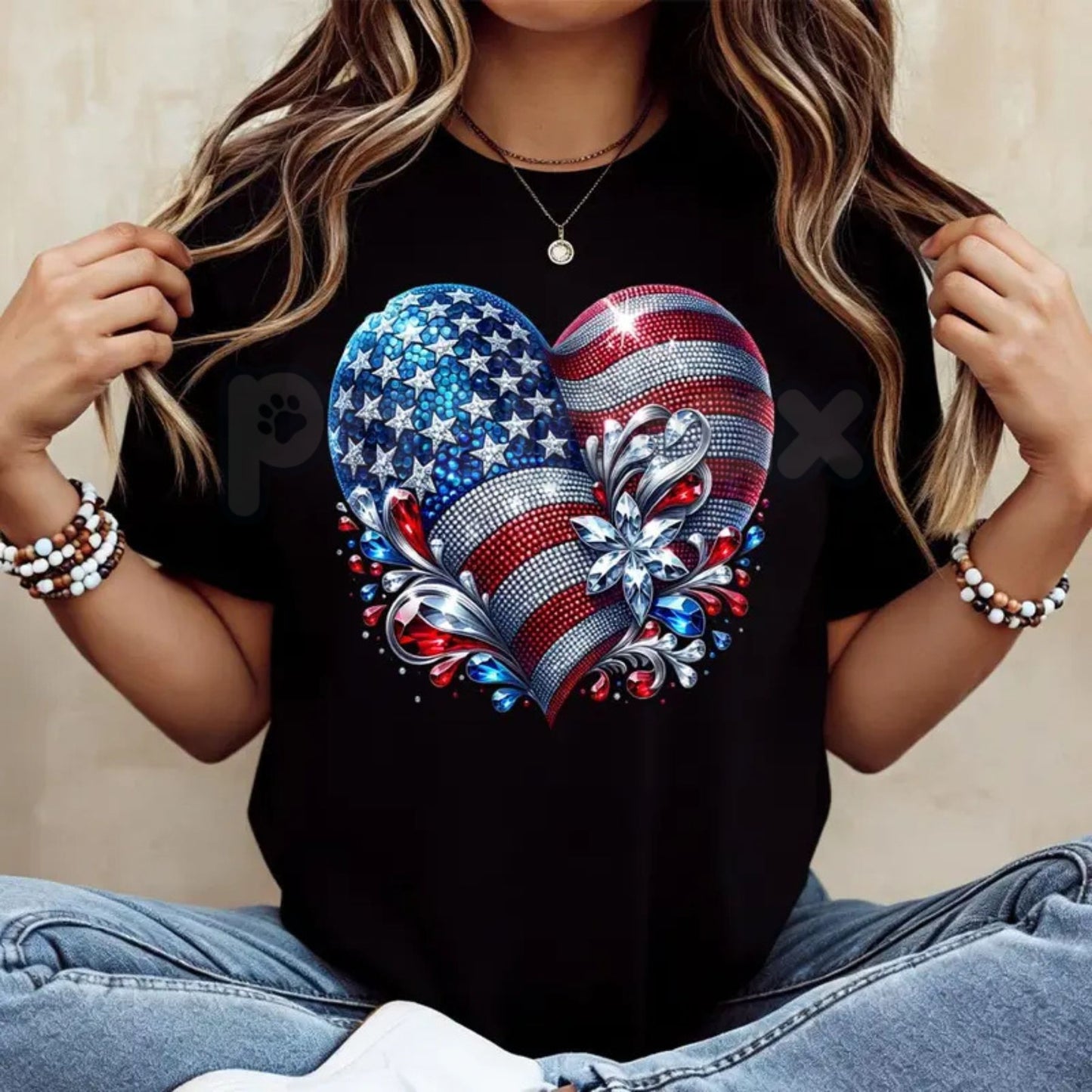 American Flag Heart Design T-Shirt – Patriotic USA Graphic Tee, Premium 100% Cotton Casual Crew Neck Top, Soft Lived-In Heavyweight Red White and Blue Heart Shirt, Made in USA