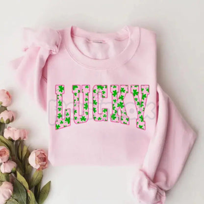 Lucky Clover Sweatshirt | Green Shamrock Design | St Patrick's Day Aesthetic Crewneck | Minimalist Lucky Shirt for Women | Retro Irish Shamrock Graphic Jumper | Shamrock Pullover