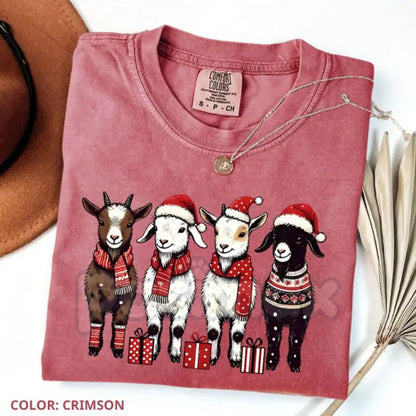 Comfort Colors® 'Happy Holla-Days' Goat T-Shirt – Funny Christmas Farm Animal Tee, Cute Western Holiday Gift