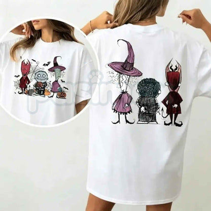 Spooky Trio Halloween T-Shirt – Retro Ghost Pumpkin Skeleton Unisex Graphic Tee