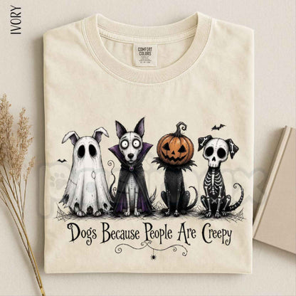 Comfort Colors® Dogs Because People Are Creepy T-Shirt – Funny Halloween Dog Graphic Tee, Retro Spooky Pet Unisex Top & Gift