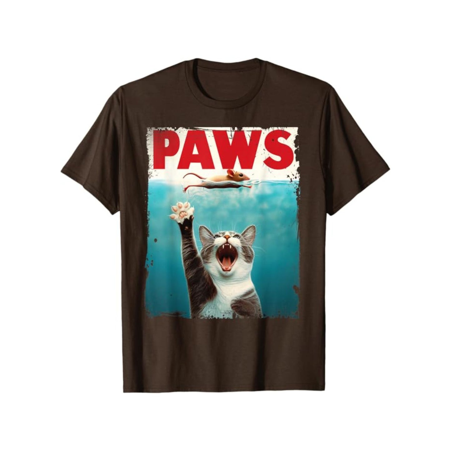 "PAWS" Parody T-Shirt - Humorous Cat Chasing Mouse Tee, Funny Summer T-shirt