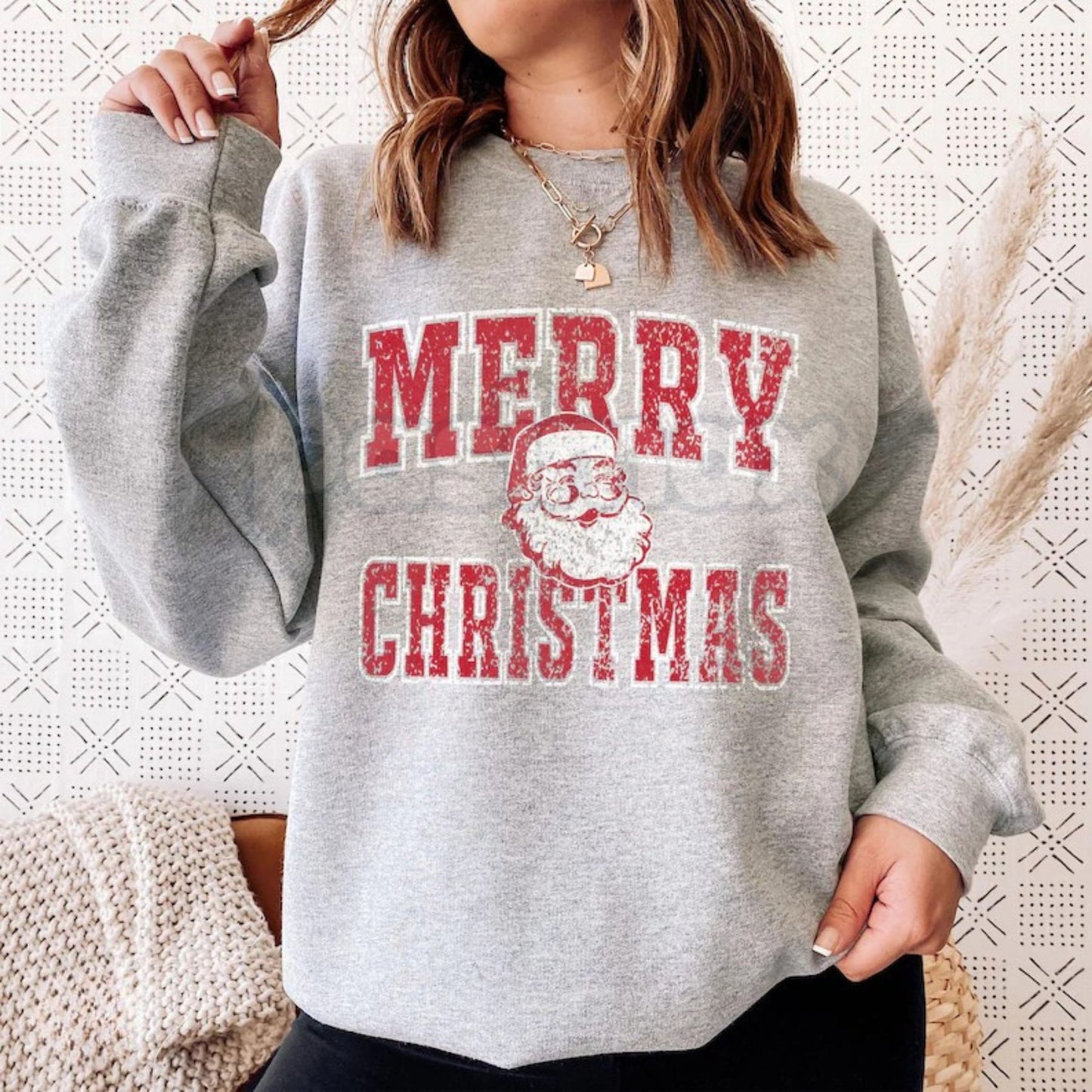 Retro Merry Christmas Santa Sweatshirt | Vintage Holiday Crewneck Jumper | Nostalgic Graphic Top