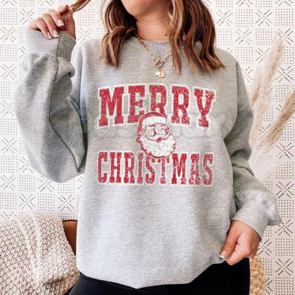 Retro Merry Christmas Santa Sweatshirt | Vintage Holiday Crewneck Jumper | Nostalgic Graphic Top