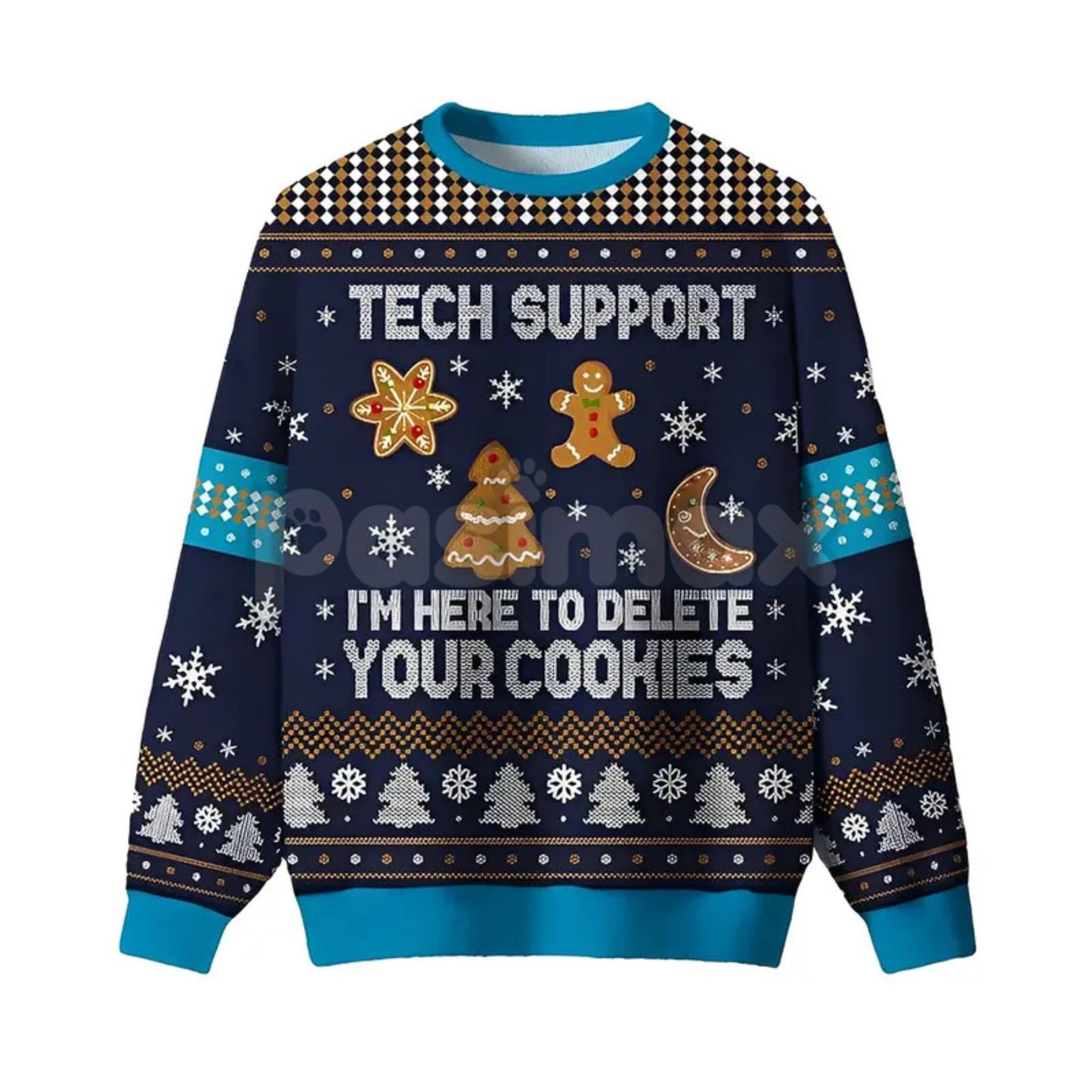 Geeksoutfit Retro Geek Sweater Ugly Christmas Jumper, Crew Neck Long Sleeve Holiday Knitwear for Men & Women