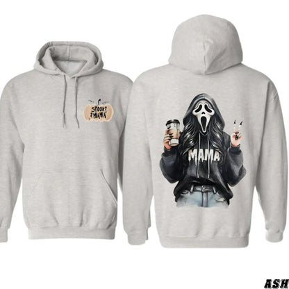 Spooky Mama Coffee Ghost Hoodie – Cozy Unisex Pullover for Moms, Fun Halloween Design, Perfect for Fall, Pumpkin Patch & Trick or Treating