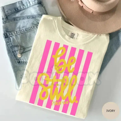 Comfort Colors® Be Still T-Shirt – Love Like Jesus Pink Stripes Graphic Tee, Girly Christian Aesthetic Shirt, Trendy Faith-Based Preppy Top