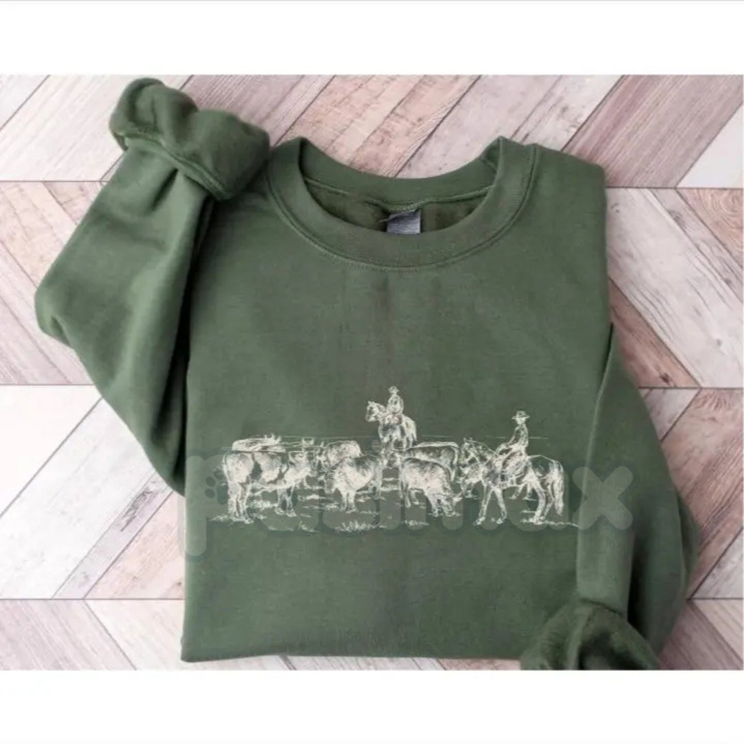 Retro Desert Cowboy Sweatshirt | Western Ranch Heritage Crewneck | Vintage Southwest Landscape Jumper | Unisex Country Sunset Pullover | Aesthetic Cowboy Boots & Cacti Graphic