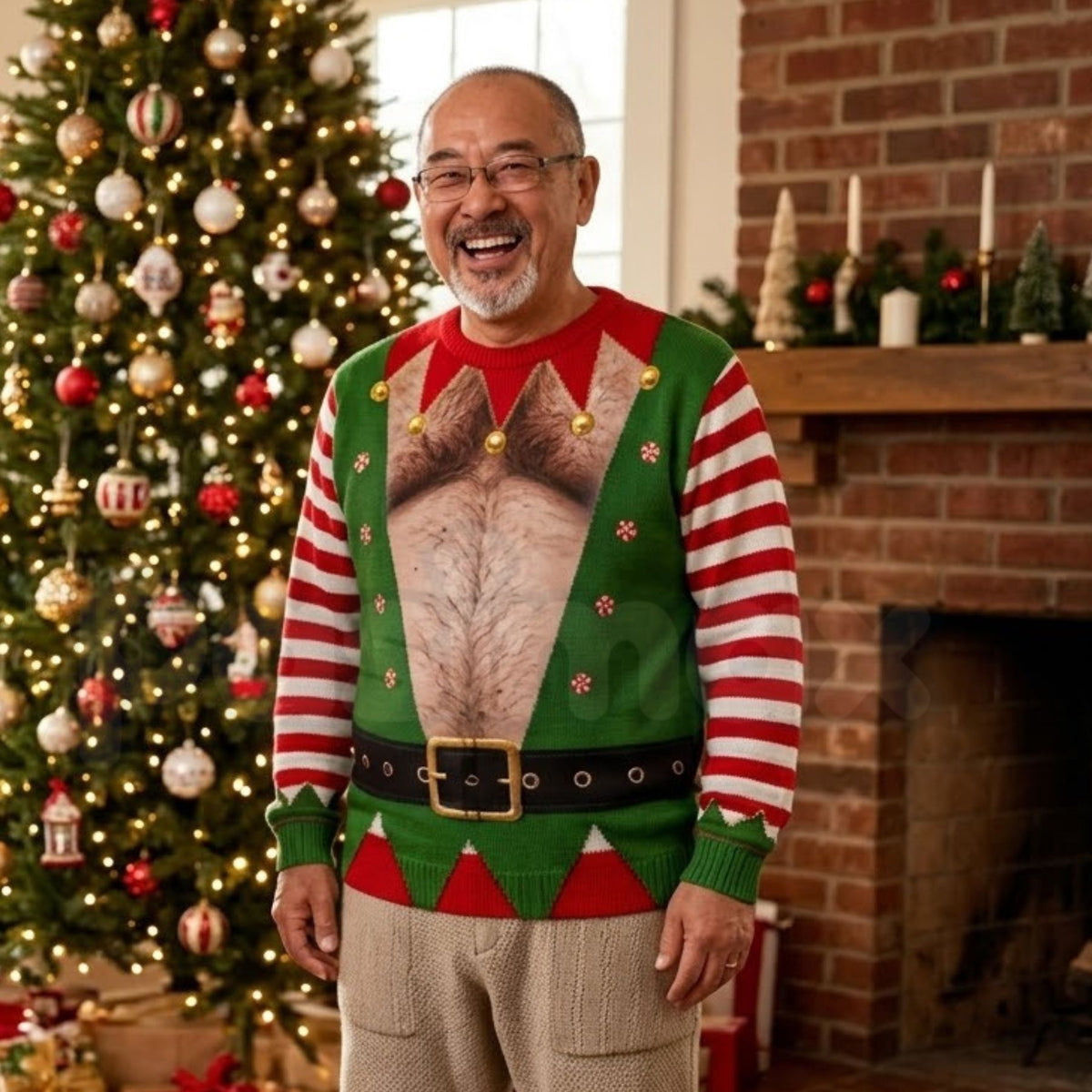 (Pre Order) Funny Santa Abs Knitted Sweater, Hilarious Novelty Christmas Pullover for Men, Personalized Unisex Ugly Sweater, Christmas Gag Gift
