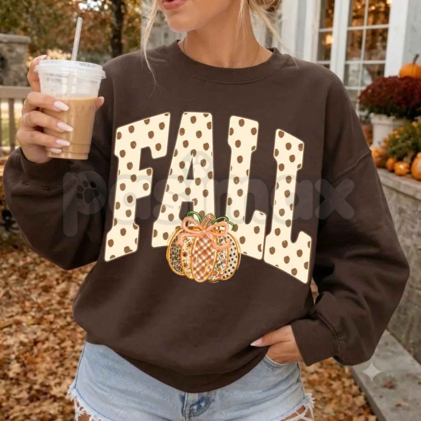 Preppy Fall Polka Dot Pumpkin Bow Sweatshirt | Coquette Floral Gingham Crewneck
