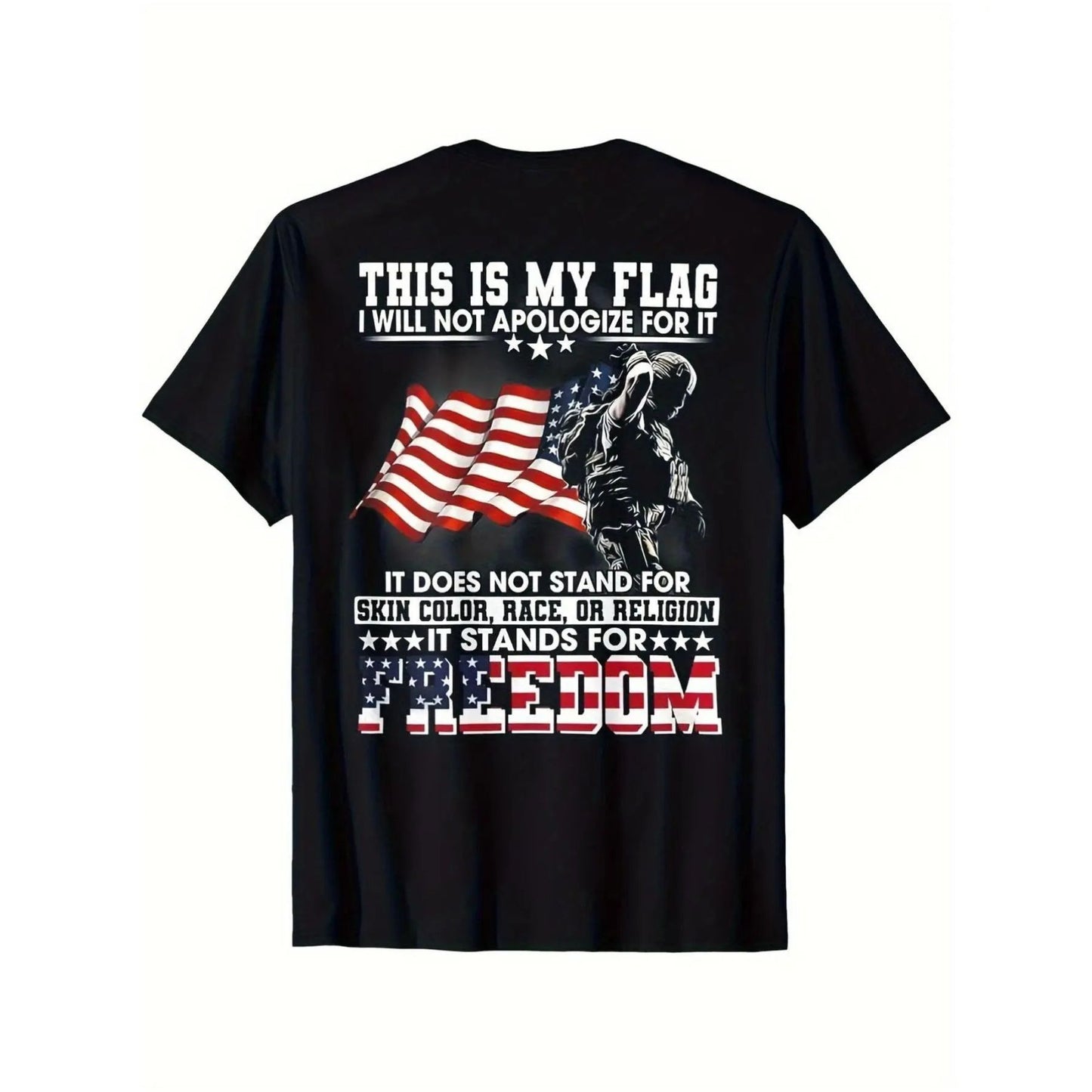 Vintage American Flag & Soldier T-Shirt - Patriotic Military Print Tee, Unisex US Veteran Apparel