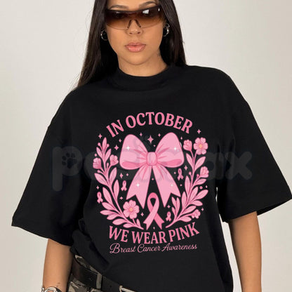 October Pink Breast Cancer Awareness Halloween Ghost T-Shirt – Boo Ribbon Graphic Tee