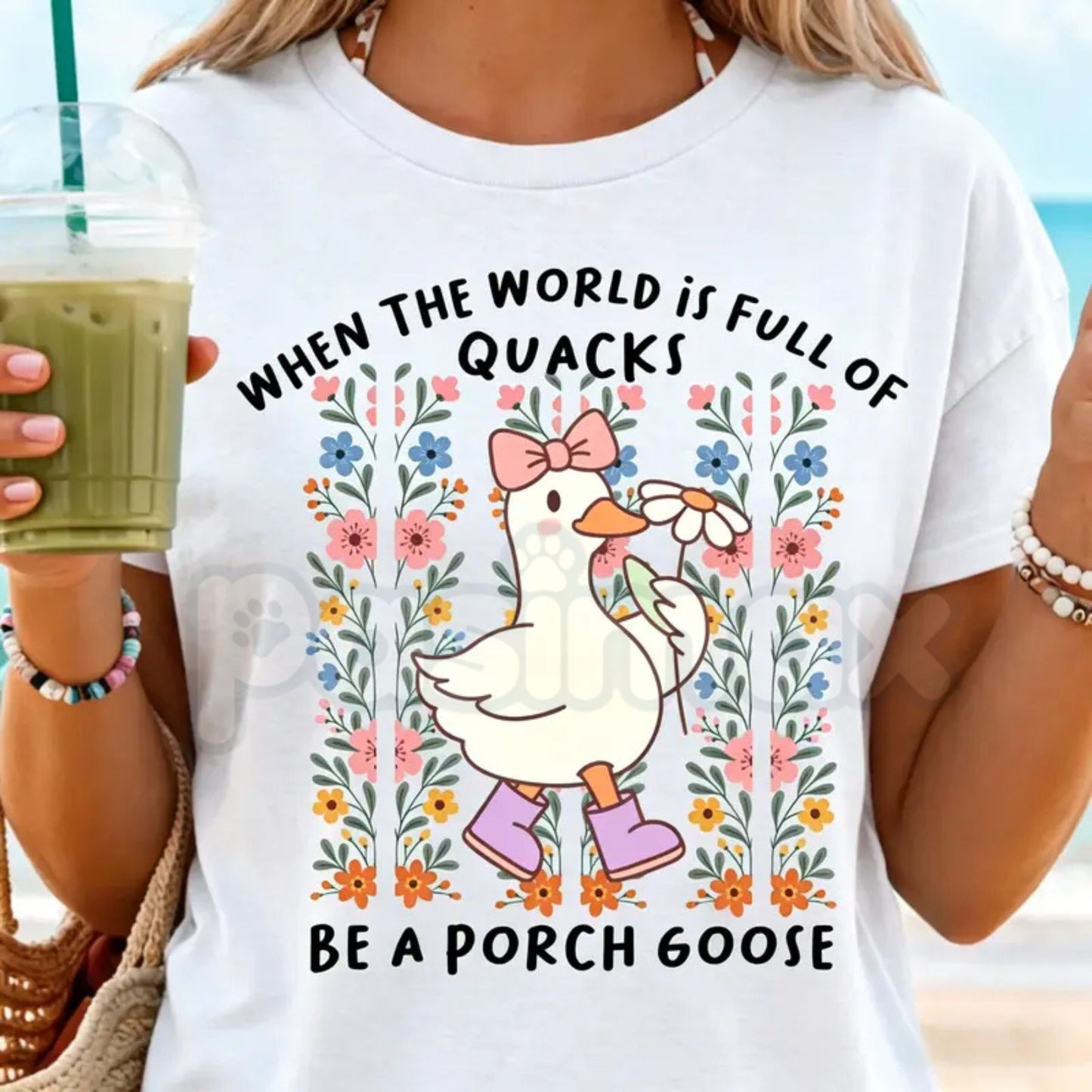 Funny "Be a Porch Goose" T-Shirt – Retro Concrete Lawn Ornament Pun Graphic Tee