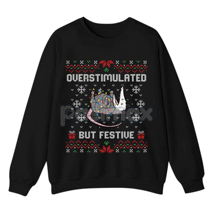 Funny Opossum Christmas Sweatshirt – "Overstimulated But Festive" Ugly Holiday Top
