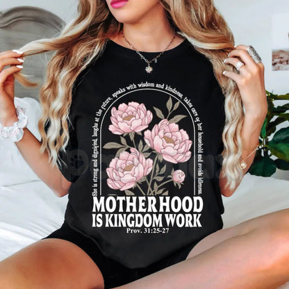 Comfort Colors® "Motherhood Is Kingdom Work" T-Shirt – Retro Christian Mama Tee, Aesthetic Faith-Based Mother’s Day Gift, Vintage Spiritual Mom Life Shirt