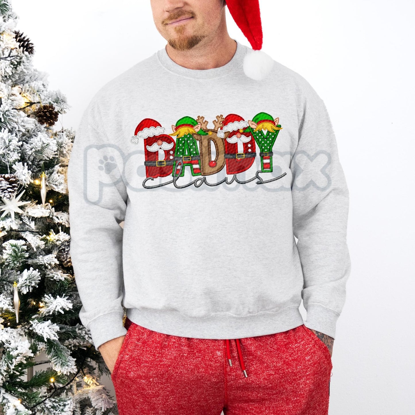 Unisex Faux Embroidery "Claus" Christmas Sweatshirt – Festive Holiday Pullover