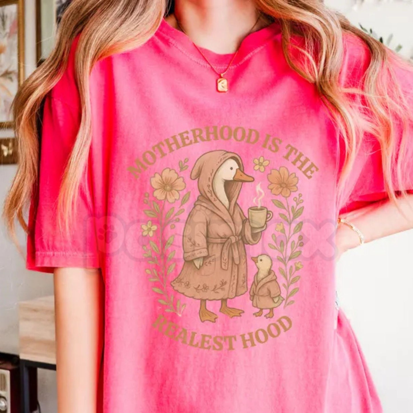 Comfort Colors® "Silly Goose" Motherhood is the Realest Hood T-Shirt – Retro Minimalist Mama Tee, Funny Animal Mother's Day Gift, Trendy Boho Mom Shirt