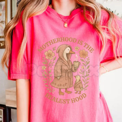 Comfort Colors® "Silly Goose" Motherhood is the Realest Hood T-Shirt – Retro Minimalist Mama Tee, Funny Animal Mother's Day Gift, Trendy Boho Mom Shirt