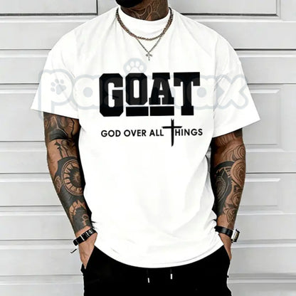 "GOAT" God Over All Things T-Shirt – Christian Streetwear Graphic Tee, Premium 100% Cotton Faith-Based Top, Soft Lived-In Heavyweight Modern Worship Shirt, Made in USA