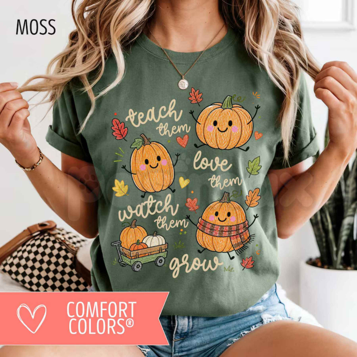 Comfort Colors® Fall Teacher T-Shirt – Retro Pumpkin "Teach Them" Graphic Tee, Autumn Educator Unisex Top & Gift