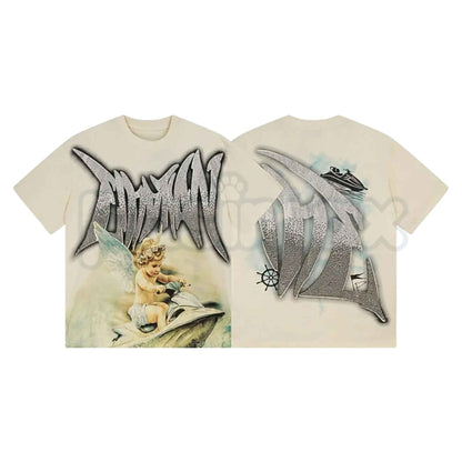 MIXED EMOTION Diamond Angel T-Shirt – Vintage Sparkle Wings Graphic Streetwear Unisex Tee