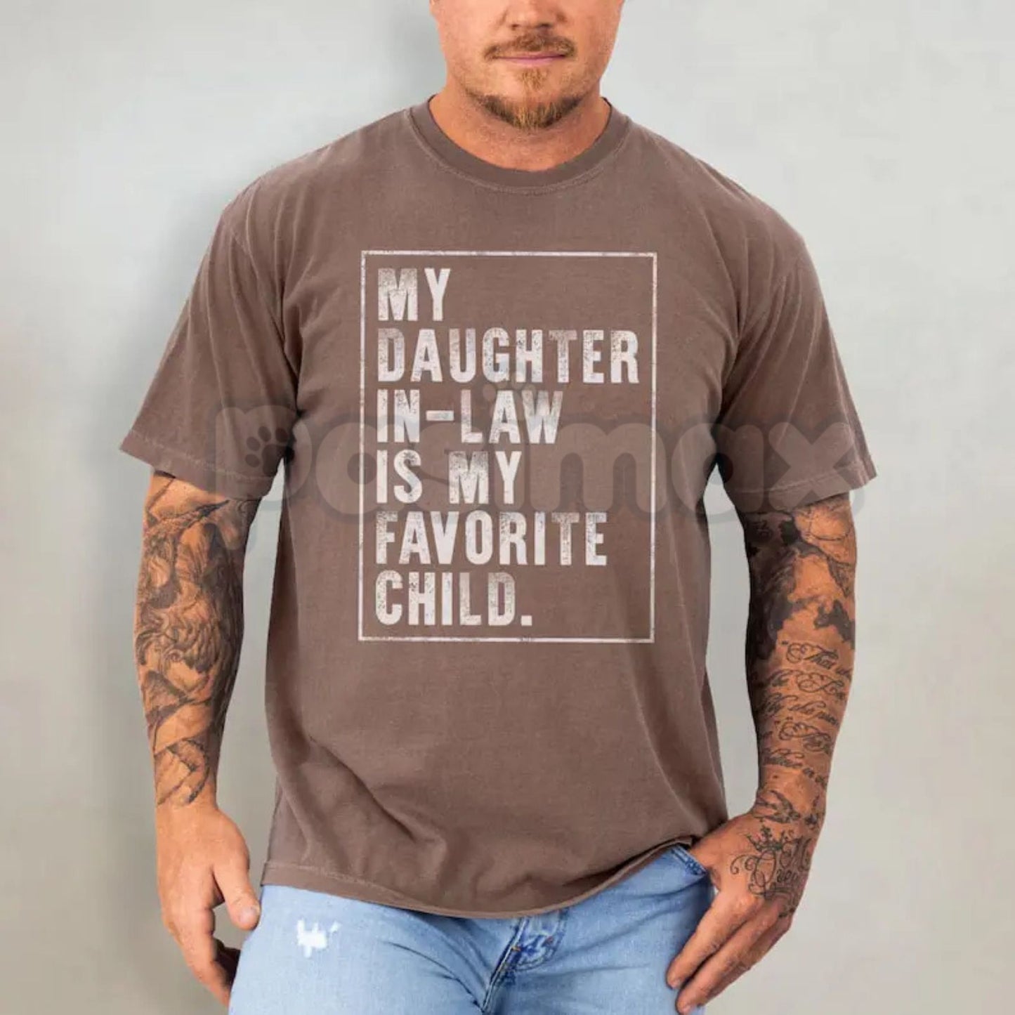 Comfort Colors® 'Favorite Daughter-in-Law' Dad T-Shirt – Funny Father-in-Law Gift, Humorous Family Graphic Tee, Vintage Heavy Cotton Shirt