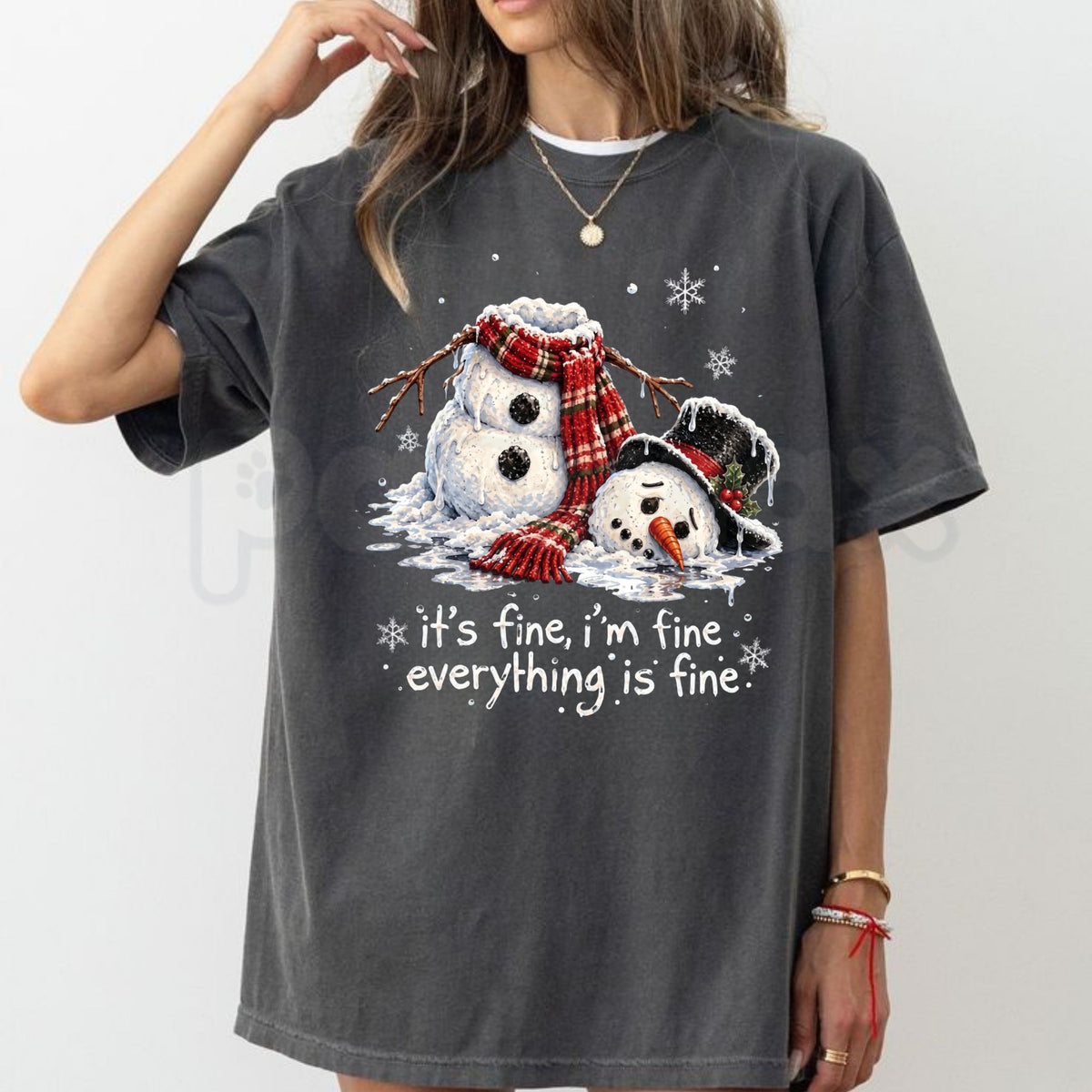 Comfort Colors® It's Fine I'm Fine Everything's Fine Snowman T-Shirt – Funny Melting Snowman Graphic Tee, Sarcastic Holiday Unisex Top & Christmas Gift