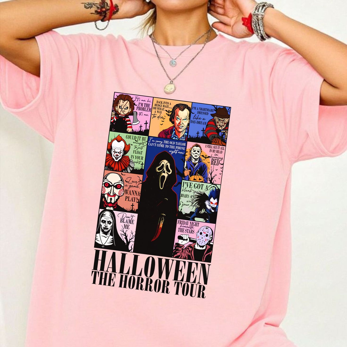 "The Horror Tour" T-Shirt - Creepy Halloween Graphic Tee, Vintage Style Horror Movie Fan Gift
