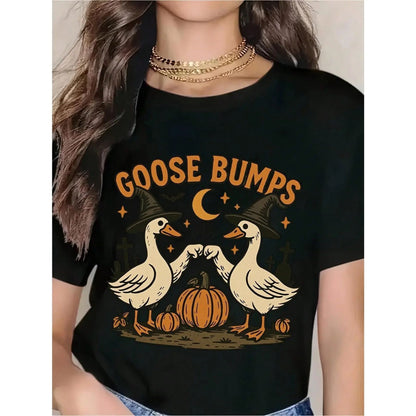 Goose Pumpkin Halloween T-Shirt - Cute Fall Geese Tee, Witch Goose & Fist Bump Shirt
