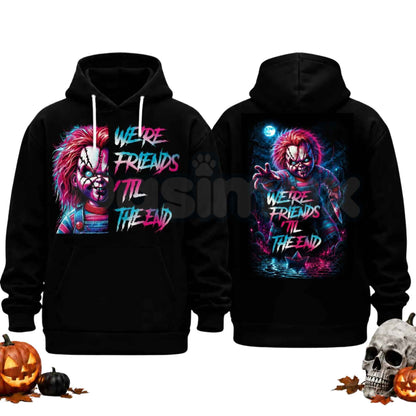 Unisex Horror Movie Villain Double Sided Graphic Hoodie – Retro Neon Scary Character Pullover, Vintage Spooky Halloween Gift Sweatshirt