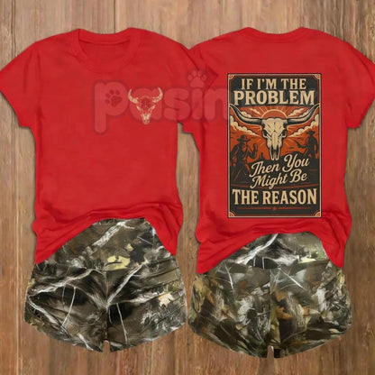 "If I'm The Problem You Might Be The Reason" T-Shirt – Sarcastic Witty Quote Graphic Tee, Premium 100% Cotton Unapologetic Statement Top, Soft Lived-In Heavyweight Edgy Attitude Shirt, Made in USA