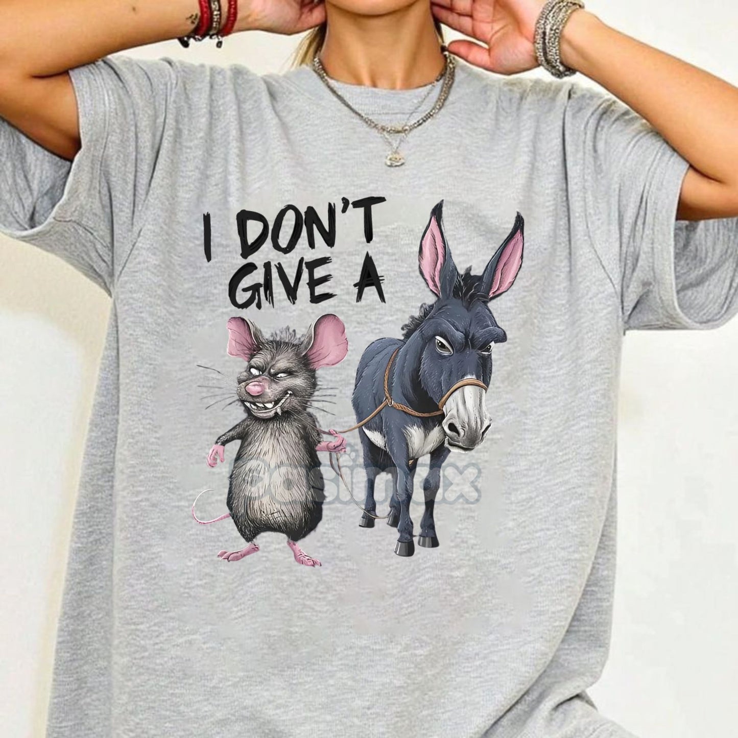 Men's "I Don't Care" T-Shirt - Funny Mouse and Donkey Graphic Tee, Political Humor Apparel