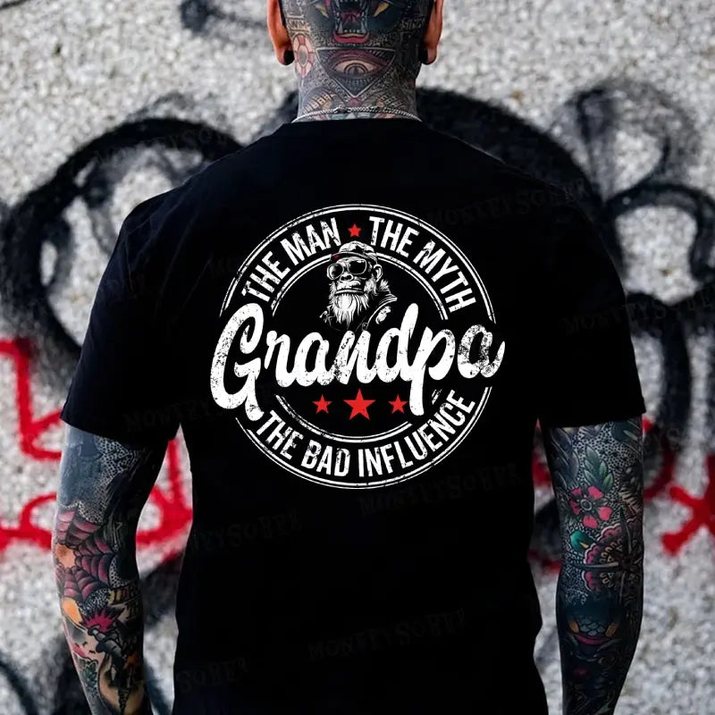 "The Man The Myth Grandpa The Bad Influence" T-Shirt – Funny Monkey Graphic Tee