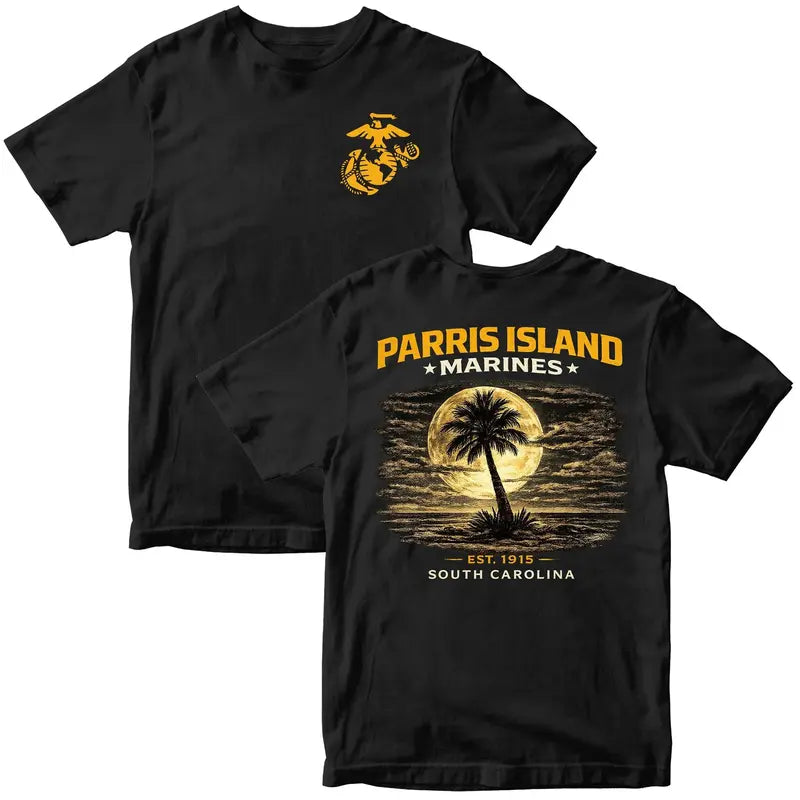 Parris Island Marines T-Shirt – Official USMC Recruit Depot Pride Tee, Remastered Heavy Cotton South Carolina Training Top, Soft Lived-In Military Heritage Shirt, Made in USA