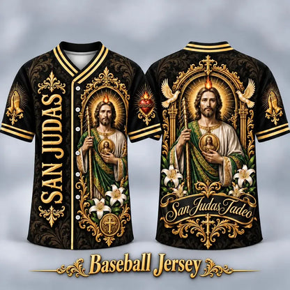 (Pre Order) San Judas Tadeo V-Neck T-Shirt & Baseball Jersey – Religious St. Jude Thaddeus Faith Shirt