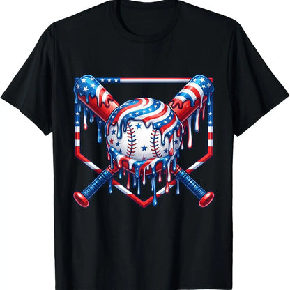 Baseball Drip Patriotic Ice Cream US Flag T-Shirt – Funny 4th of July Sports Graphic Tee