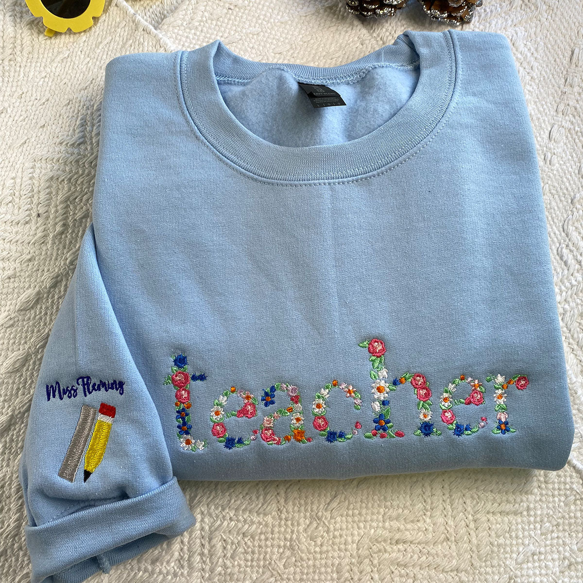 Custom Embroidered Teacher Comfort Color® Sweatshirt with Floral Letter, Personalized University Sweatshirt, Meaningful Gift