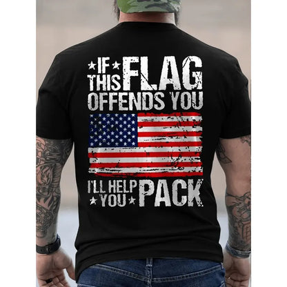"If This Flag Offends You I'll Help You Pack" T-Shirt – Funny Conservative Patriotic American Flag Unisex Graphic Tee