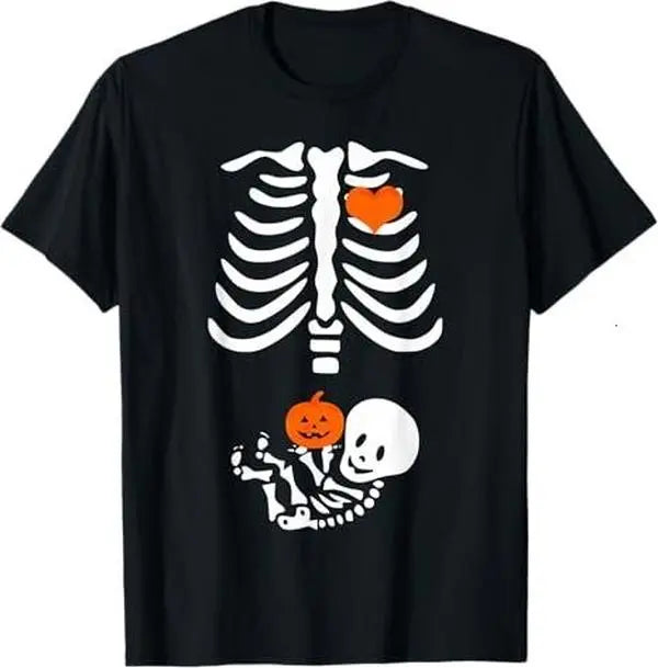 Halloween Skeleton Baby Rib Cage Maternity T-Shirt – Funny Pregnant Pumpkin Retro Spooky Unisex Graphic Tee