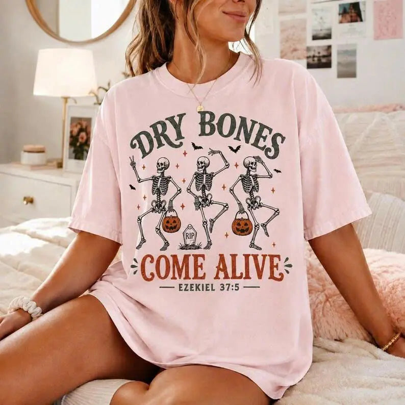 Comfort Colors® Dry Bones Come Alive Christian Halloween T-Shirt – Dancing Skeleton Bible Verse Graphic Tee, Faith-Based Fall Unisex Top & Gift