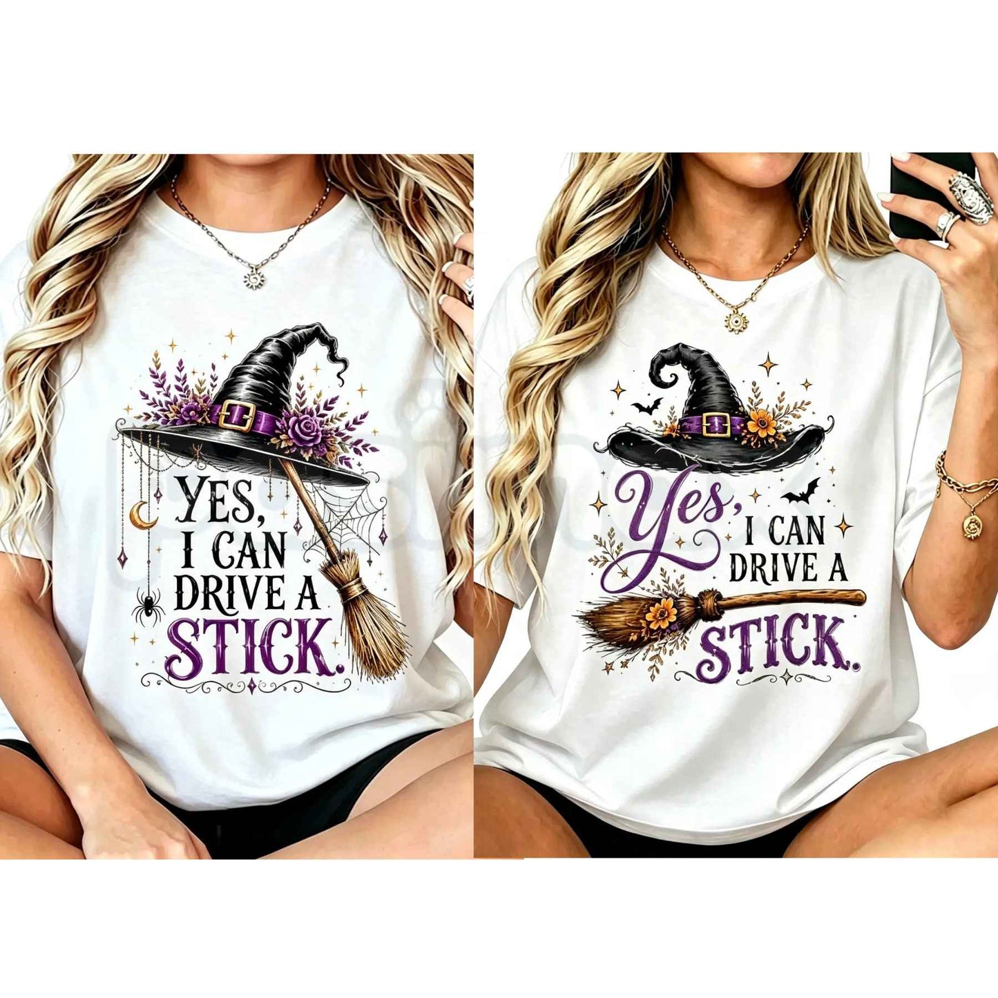 Yes I Can Drive A Stick Witch T-Shirt – Funny Halloween Broomstick Unisex Cotton Tee