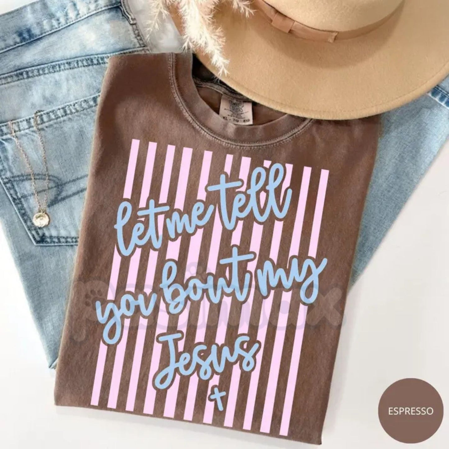 Comfort Colors® "Let Me Tell You About My Jesus" T-Shirt – Retro Floral Coquette Bow Christian Tee, Aesthetic Spring Faith Shirt, Religious Gift for Her