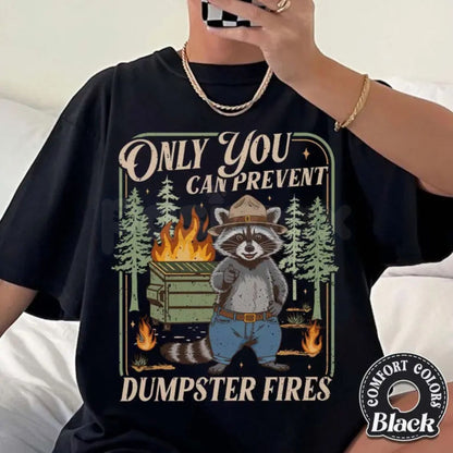 Comfort Colors® Only You Can Prevent Dumpster Fires T-Shirt – Funny Raccoon Graphic Tee, Sarcastic Trash Panda Shirt, Chaos Coordinator Gift, Retro Animal Top