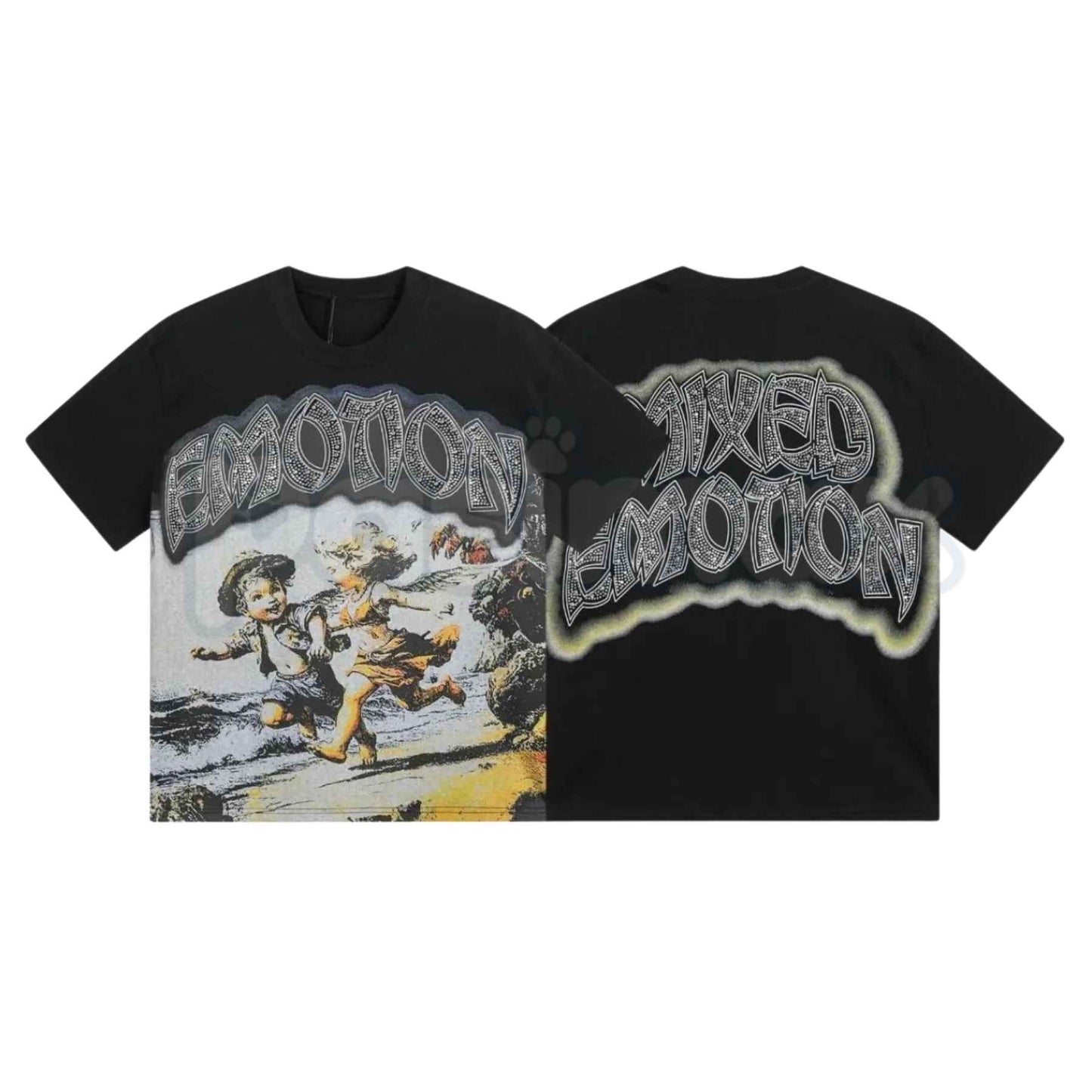 MIXED EMOTION Diamond Angel T-Shirt – Vintage Sparkle Wings Graphic Streetwear Unisex Tee