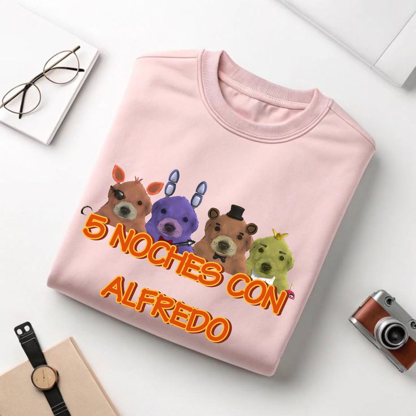 "5 Noches Con Alfredo" T-Shirt - Retro Horror Gaming Tee, Five Nights At Freddy's Inspired Apparel