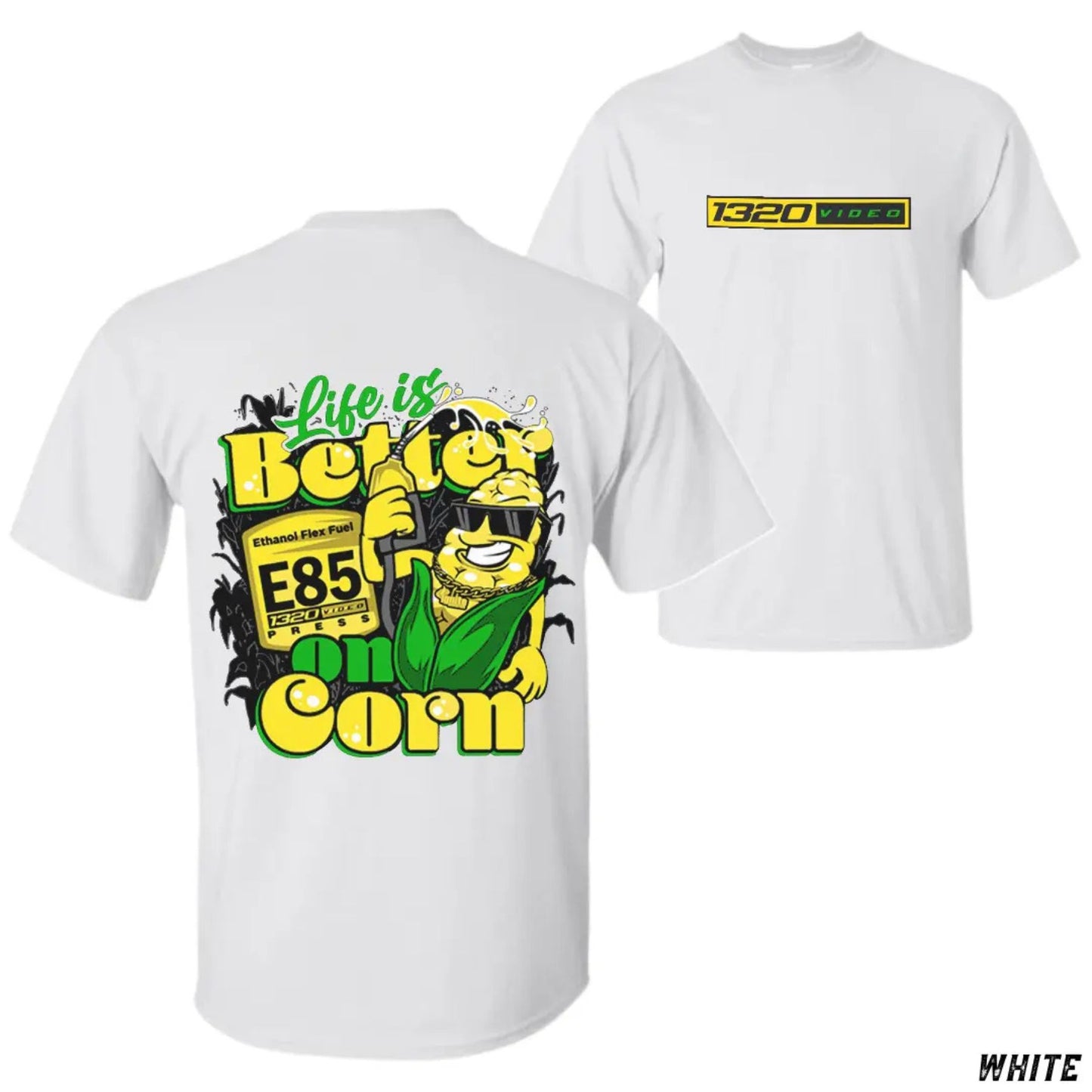 1320 Video "Corn Fuel" T-Shirt - Fun E85 Ethanol Graphic Tee, Street Racing Apparel