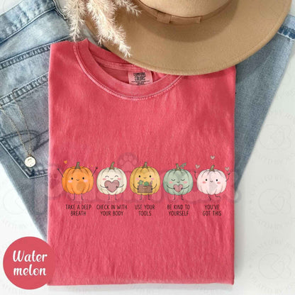 Comfort Colors® Positive Affirmations Pumpkin T-Shirt – Mental Health Fall Graphic Tee, Self Care Halloween School Counselor Unisex Top