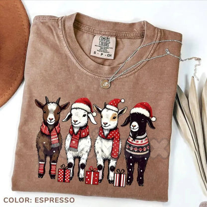 Comfort Colors® 'Happy Holla-Days' Goat T-Shirt – Funny Christmas Farm Animal Tee, Cute Western Holiday Gift